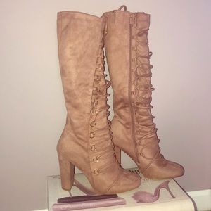 Suede like blush lace up boots